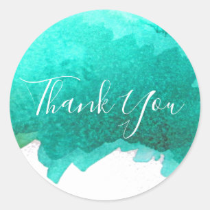 Sticker Rond Teal bleu art aquarelle Merci