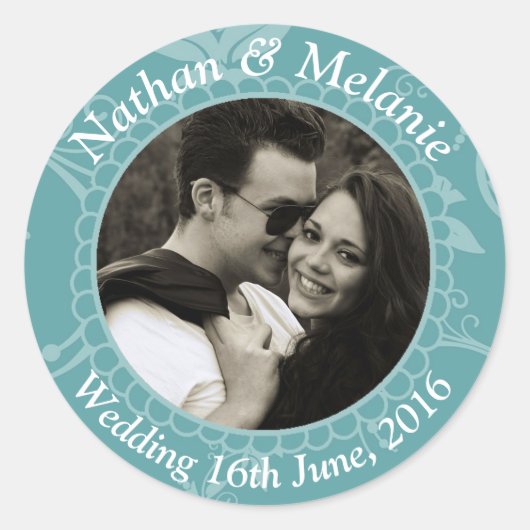 Sticker Rond Teal Floral Custom Text (Devant)