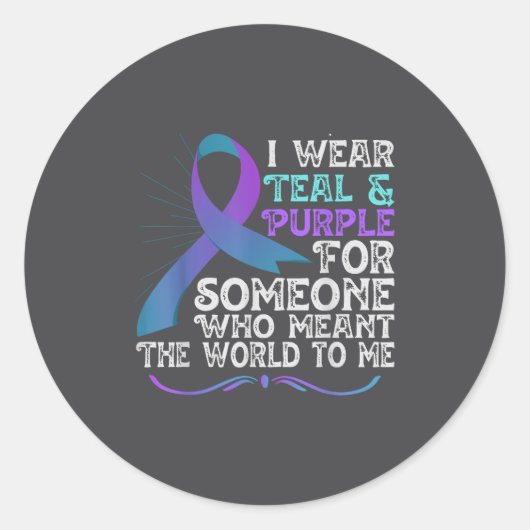 Sticker Rond Teal Purple Ribbon For Suicide Prevention Awarenes (Devant)