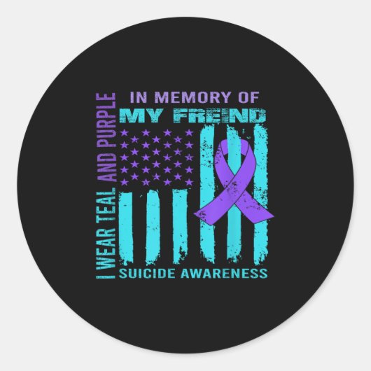 Sticker Rond Teal Purple Ribbon Suicide Awareness Flag Freind B (Devant)