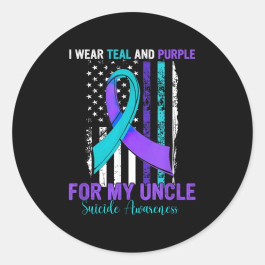 Sticker Rond Teal Purple Ribbon Suicide Awareness Flag Uncle (Devant)