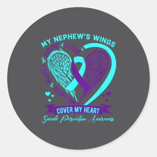 Sticker Rond Teal Purple Suicide Prevention Awareness Nephew He (Devant)
