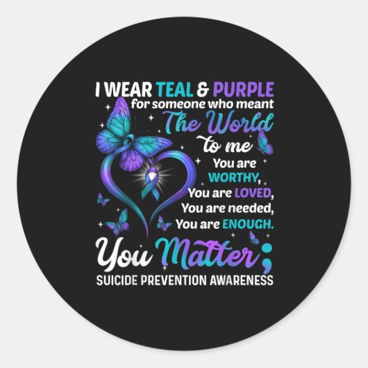 Sticker Rond Teal Purple You Suicide Prevention Awareness Month (Devant)