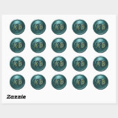 Sticker Rond Teal Two Hearts Intertwined Monogram Wedding (Feuille)