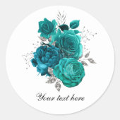 Sticker Rond Teal WEdding roses customizable (Devant)