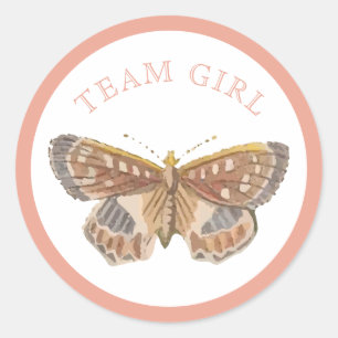 Sticker Rond Team Baby Girl Rose Butterfly Genre Revela