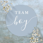 Sticker Rond Team Boy Dusty Blue Genre Reveal Vote<br><div class="desc">Team Boy. Un amusant vote de genre bleu poussiéreux révèle jeu de parti vote autocollant. Conçu par Thisisnotme©</div>