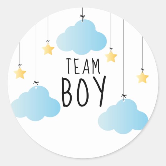 Sticker Rond Team Boy Stars Blue Clouds Gender Reveal Vote (Devant)