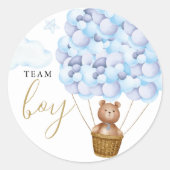 Sticker Rond Team Boy Teddy Bear Blue Gender Reveal Vote (Devant)