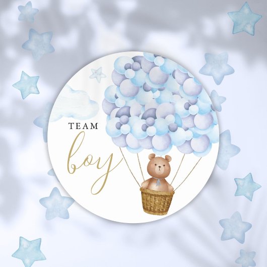 Sticker Rond Team Boy Teddy Bear Blue Gender Reveal Vote