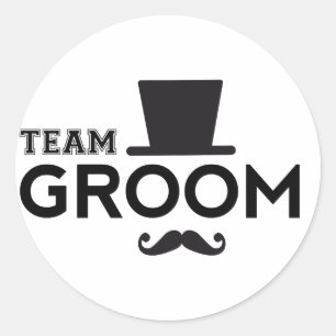 Sticker Rond Team Groom avec casquette et moustache