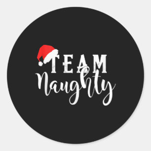 Sticker Rond Team Naughty - Team Nice Funny Christmas Couple Ma