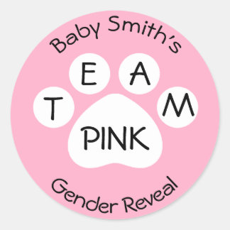 Sticker Rond Team Pink Empreinte de patte Gender Revela