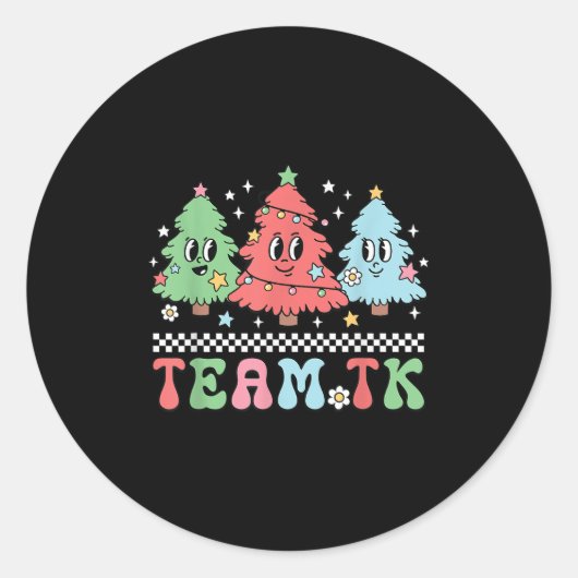 Sticker Rond Team Tk Teacher Christmas Sweater Retro Xmas Tree  (Devant)