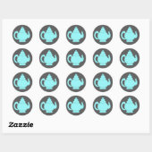 Sticker Rond Teapot Aqua et Grey (Feuille)