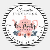 Sticker Rond Teapot Fleur Rose Baby shower (Devant)