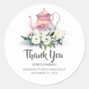 Sticker Rond Teapot floral Merci fête d'anniversaire