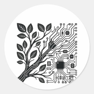 Sticker Rond Tech Nature Fusion Minimaliste Ligne de dérivation