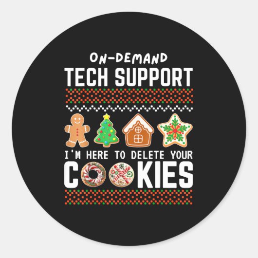 Sticker Rond Tech Suprt Delete Cookies Funny Design Christmas P (Devant)