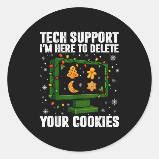 Sticker Rond Tech Suprt Delete Your Cookies Men Ugly Christmas (Devant)