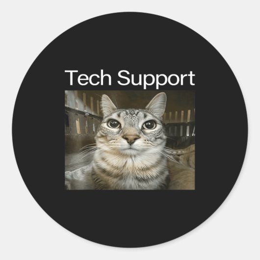 Sticker Rond Tech Suprt Silly Staring Cat Meme Gen Alpha Humor  (Devant)