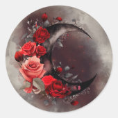 Sticker Rond Técherie | Lune de croissant avec des roses rouges (Devant)