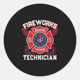 Sticker Rond Technicien de feux d'artifice drôle sécurité de l'