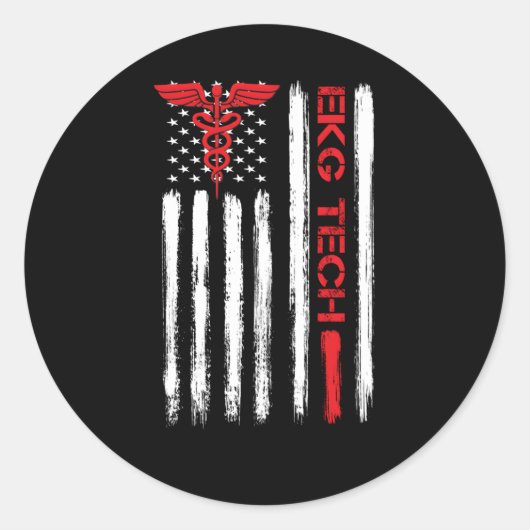 Sticker Rond Technicien Ekg Electrocardiographe Tech American F (Devant)
