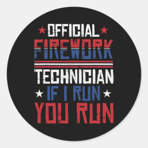 Sticker Rond Technicien en feux d'artifice 4 juillet drôle Usa