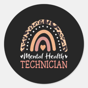 Sticker Rond Technicien en santé mentale Leopard Rainbow