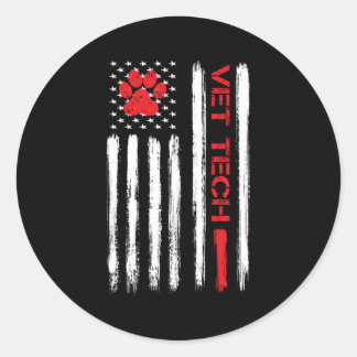 Sticker Rond Technicien Vet Tech vétérinaire American Flag Paw 
