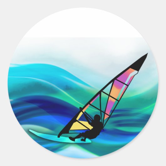 Sticker Rond Technicolor Windsurfer dans un typhon (Devant)