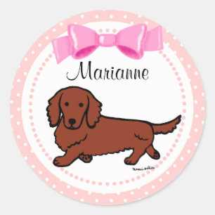Sticker Rond Teckel aux cheveux longs rouge 1