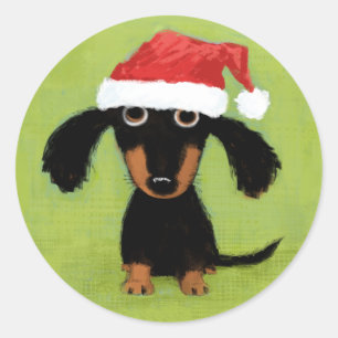 Sticker Rond Teckel mignon de Noël de Père Noël   de chien d