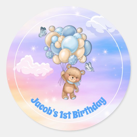 Sticker Rond Teddy Bear 1er anniversaire (Devant)