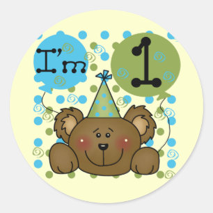 Sticker Rond Teddy Bear 1er Anniversaire Tshirts et cadeaux