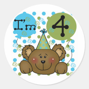 Sticker Rond Teddy Bear 4th Birthday T-shirts et cadeaux