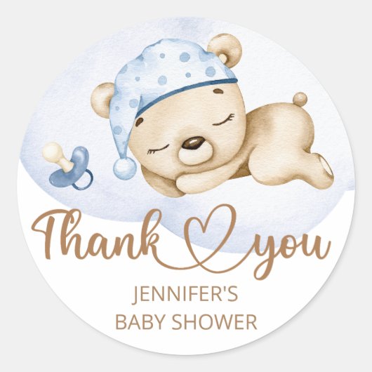 Sticker Rond Teddy Bear Baby Baby shower garçon (Devant)