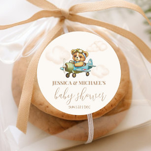 Sticker Rond Teddy Bear Baby Baby shower pilote avion