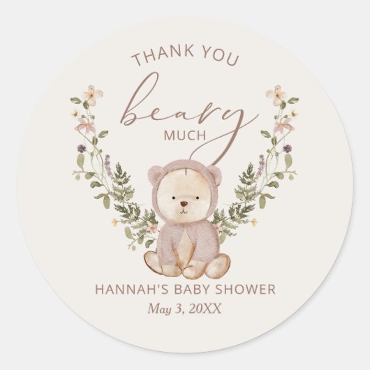 Sticker Rond Teddy Bear Baby shower Favoriser (Devant)