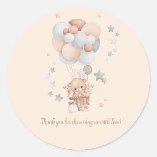 Sticker Rond Teddy Bear Baby shower merci (Devant)