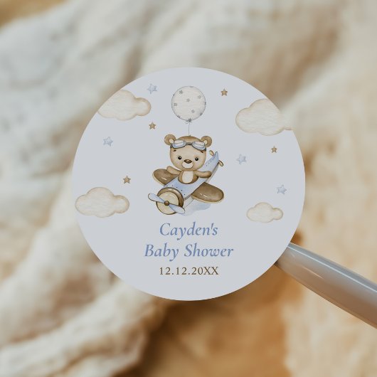Sticker Rond Teddy Bear Balloon Boy Bearly Wait Baby shower