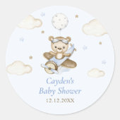 Sticker Rond Teddy Bear Balloon Boy Bearly Wait Baby shower (Devant)