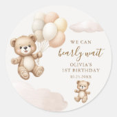 Sticker Rond Teddy Bear Balloons We Can Bearly Wait (Devant)