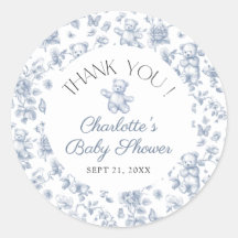 Teddy Bear Blue Toile Boy Baby shower Merci
