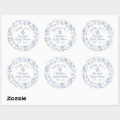 Sticker Rond Teddy Bear Blue Toile Boy Baby shower Merci (Feuille)