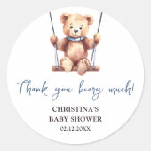 Sticker Rond Teddy Bear Boy Baby shower Merci (Devant)