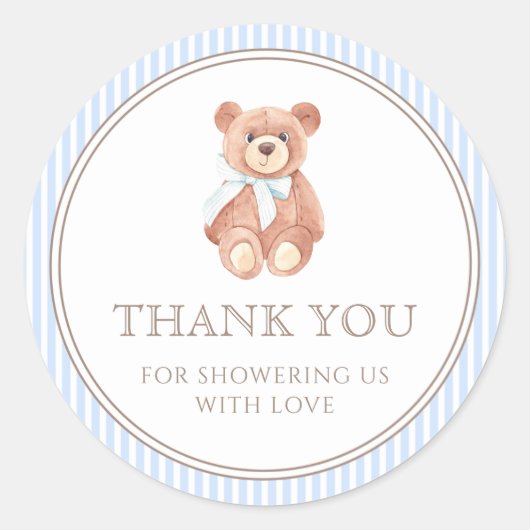 Sticker Rond Teddy Bear Boy Classic Merci Baby shower (Devant)