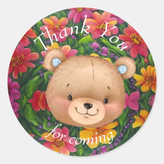 Sticker Rond Teddy Bear Boy Fleurs Merci (Devant)