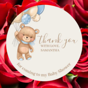 Sticker Rond Teddy Bear Brown Balloons Merci